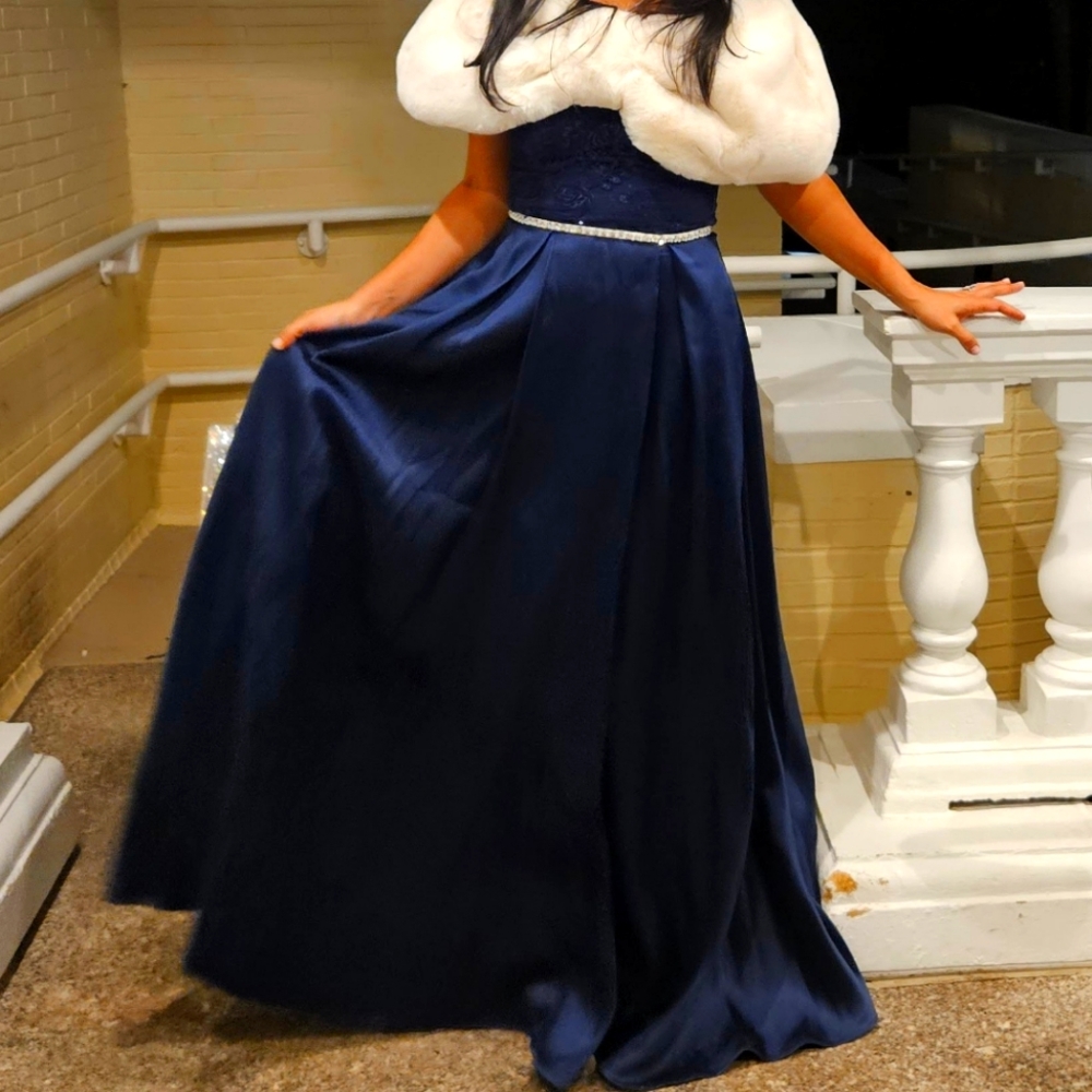 Navy strapless formal long gala dress